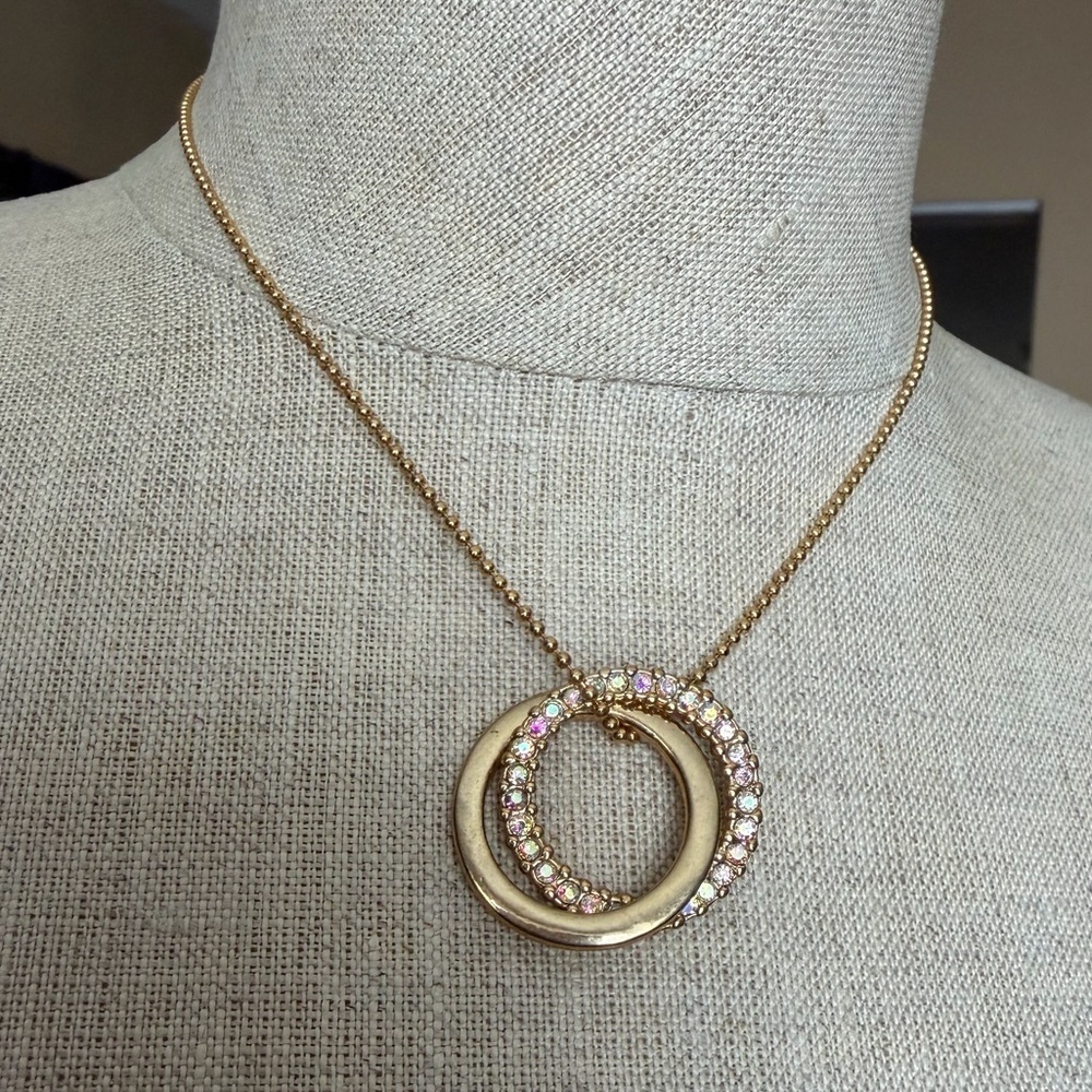 Premier Designs "Double O" Gold Interlocking Circle Necklace - AB Crystals